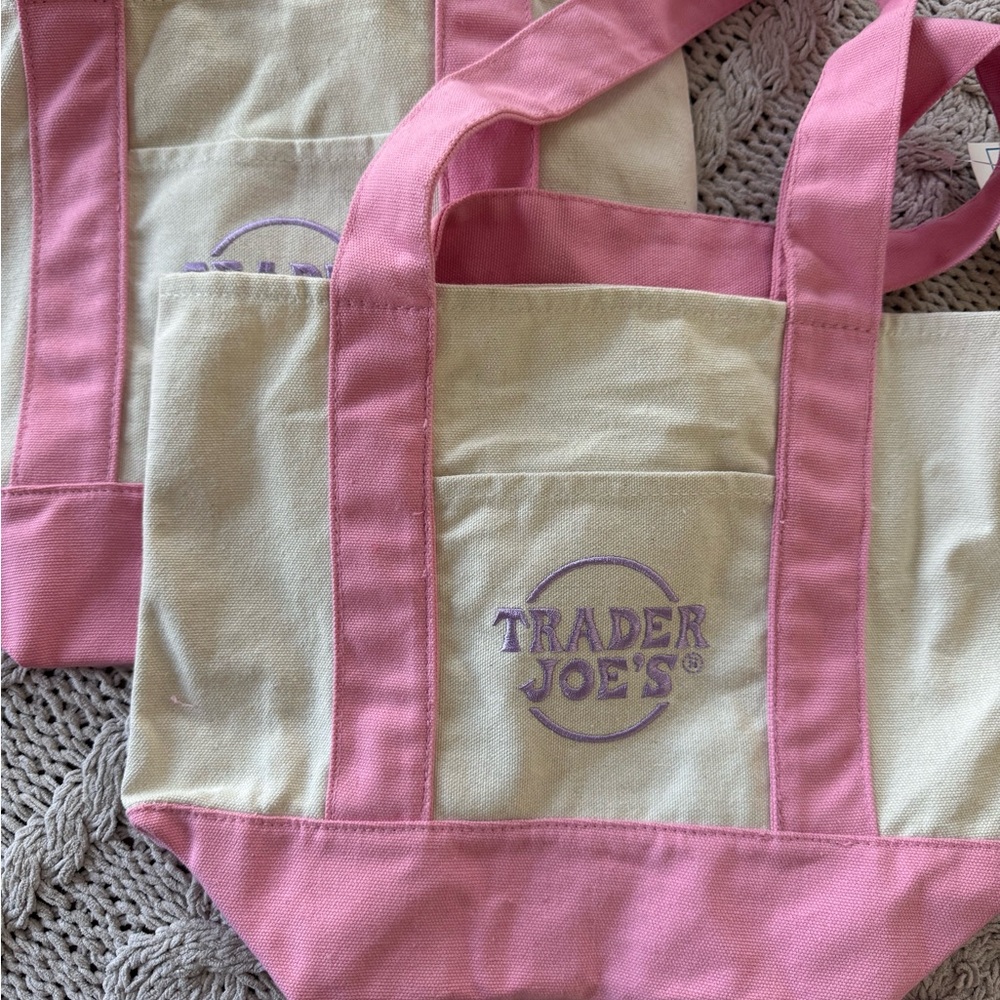 2 Trader Joe’s Mini Canvas Tote Bag in the limited-edition Pastel Pink